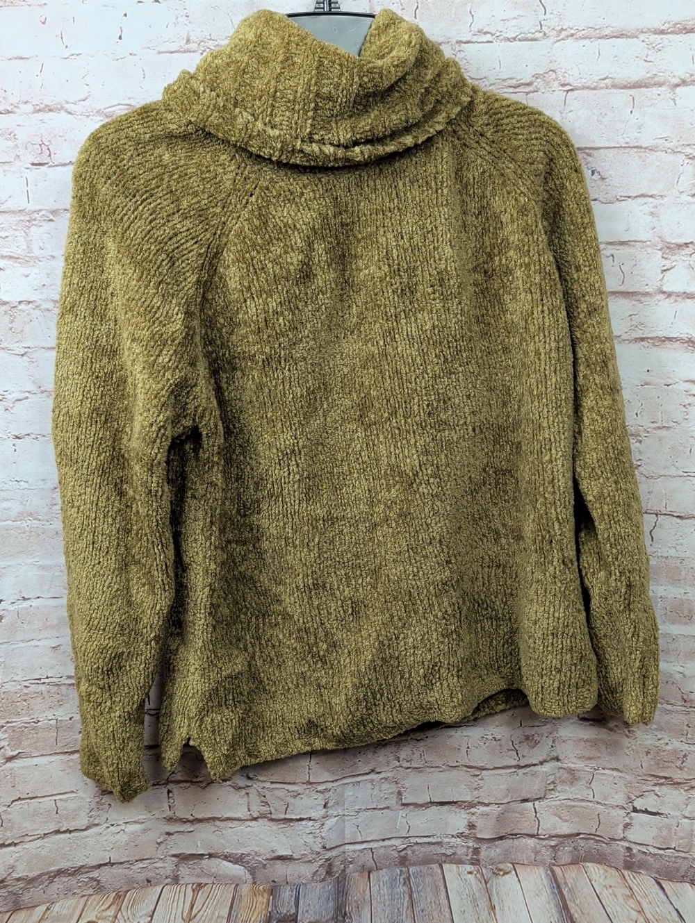 Susan Bristol Olive Green Chenille Cowl Neck Sweater Large Nwt